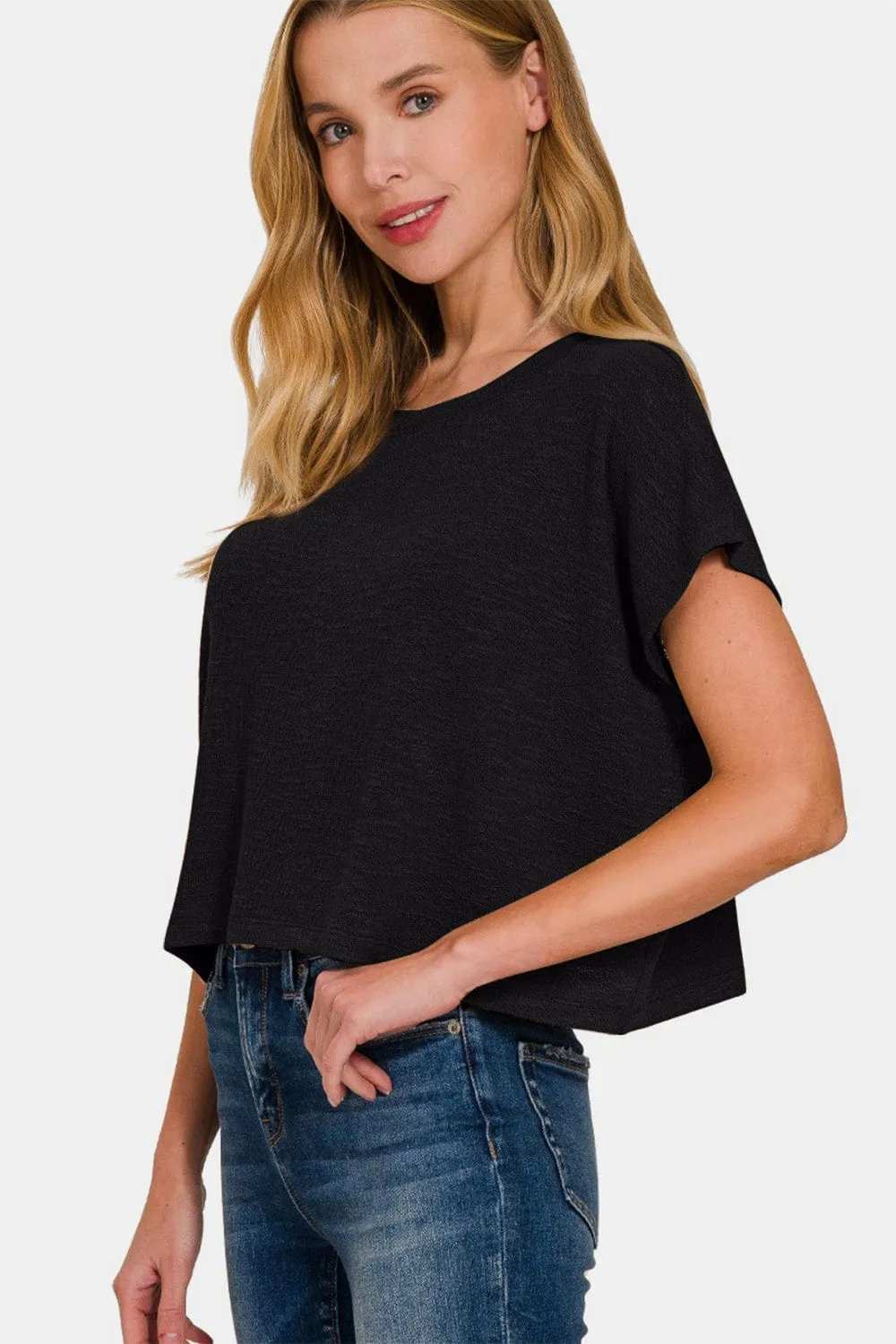 Zenana Round Neck Short Sleeve Crop T-Shirt - Trendsi - Flyclothing LLC
