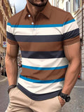 Men's Full Size Collared Short Sleeve Striped Polo Plus Size - Trendsi - Flyclothing LLC