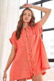 ADORA Raw Hem Collared Neck Button Down Shirt - Trendsi - Flyclothing LLC