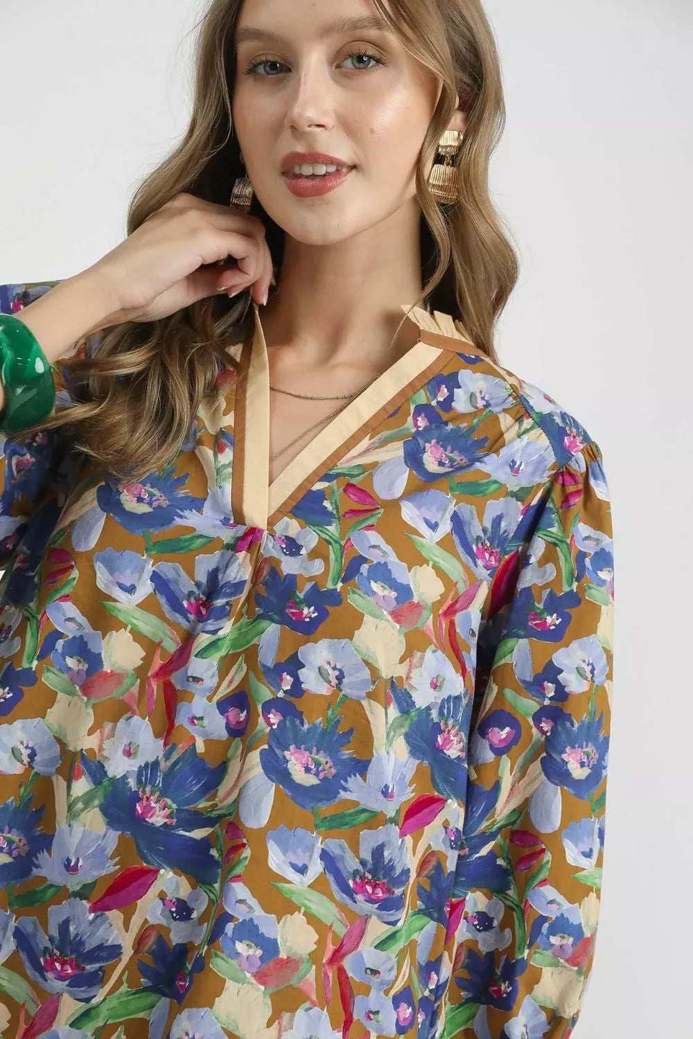 Umgee Boho Floral Balloon Sleeve Mini Dress - Trendsi - Flyclothing LLC