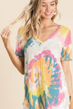 BiBi Circular Tie Dye Print V Neck Top - Trendsi - Flyclothing LLC