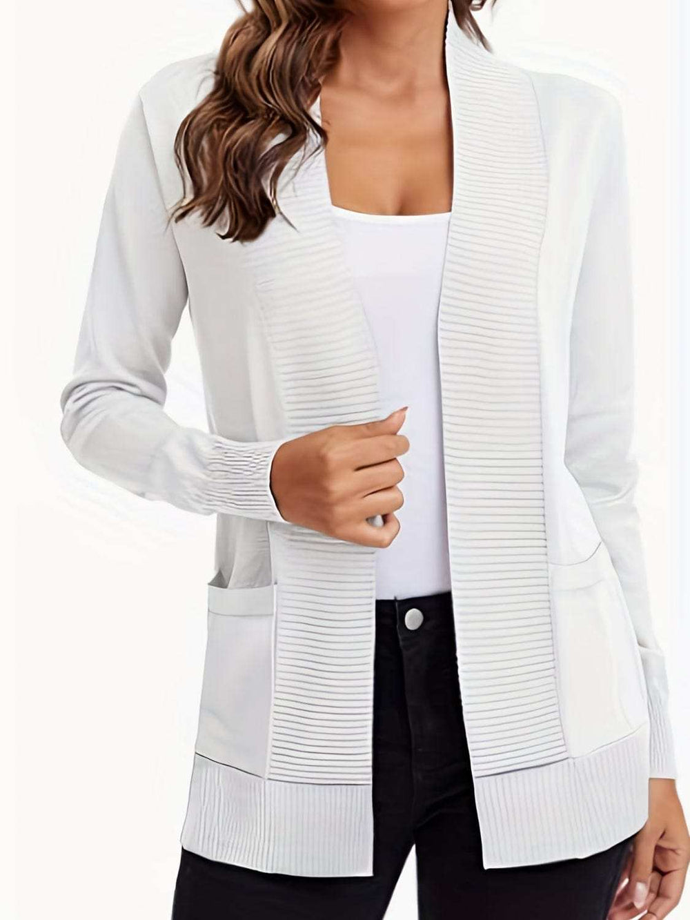 Open Front Long Sleeve Sweater Cardigan - Trendsi - Flyclothing LLC