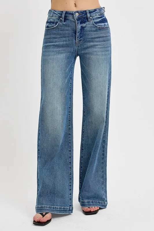 RISEN Full Size Tummy Control High Rise Wide Adjustable Waist Band Jeans Plus Size - Trendsi - Flyclothing LLC