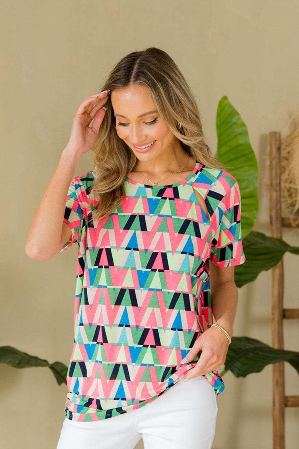 Sew In Love Full Size Geometric Round Neck Top - Trendsi - Flyclothing LLC