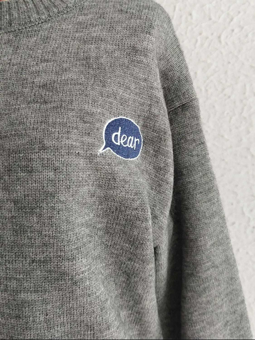 Embroidered Round Neck Dropped Shoulder Sweater - Trendsi - Flyclothing LLC