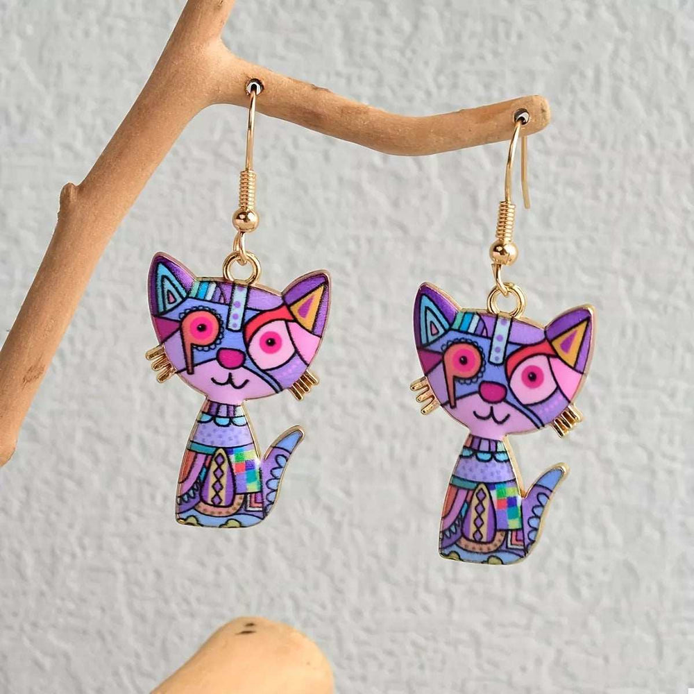 Colorful Cat Dangle Earrings - Trendsi - Flyclothing LLC