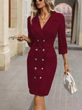 Double-Breasted Lapel Collar Long Sleeve Dress - Trendsi - Flyclothing LLC