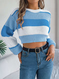 Color Block Round Neck Cropped Sweater - Trendsi - Flyclothing LLC