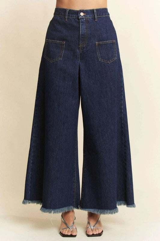 Davi & Dani Patch Pocket Wide Leg Culotte Jeans - Trendsi - Flyclothing LLC