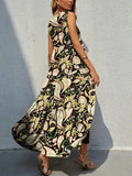 Printed V-Neck Tiered Maxi Tank Dress - Trendsi - Flyclothing LLC
