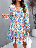 Backless Printed V-Neck Flounce Sleeve Dress - Trendsi - Flyclothing LLC