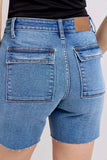 Judy Blue Full Size Mid Rise Bermudas Denim Shorts W/ Back Flap Pockets Plus Size - Trendsi - Flyclothing LLC