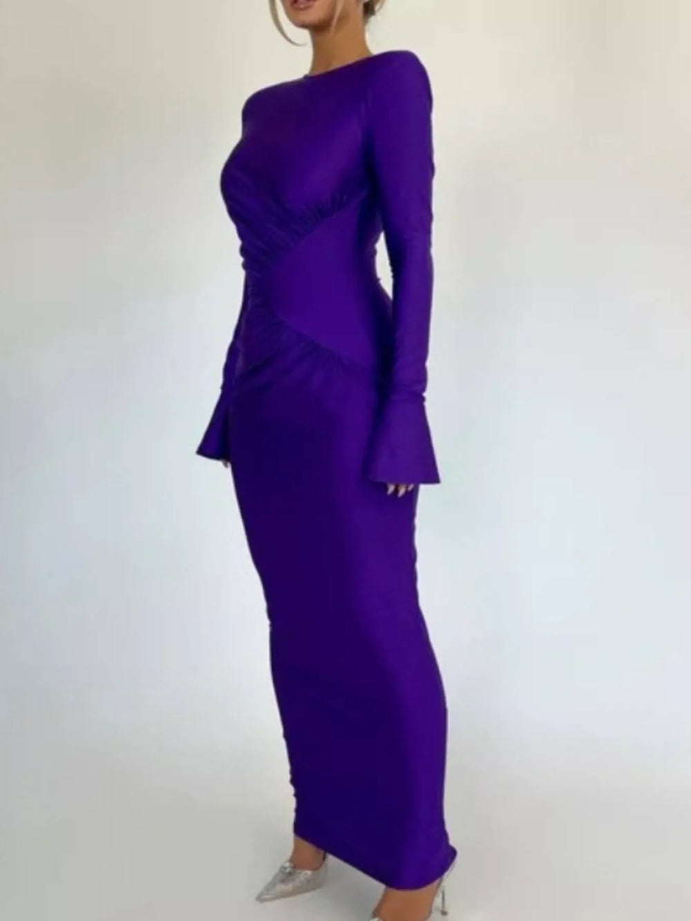 Ruched Long Sleeve Bodycon Maxi Dress - Trendsi - Flyclothing LLC