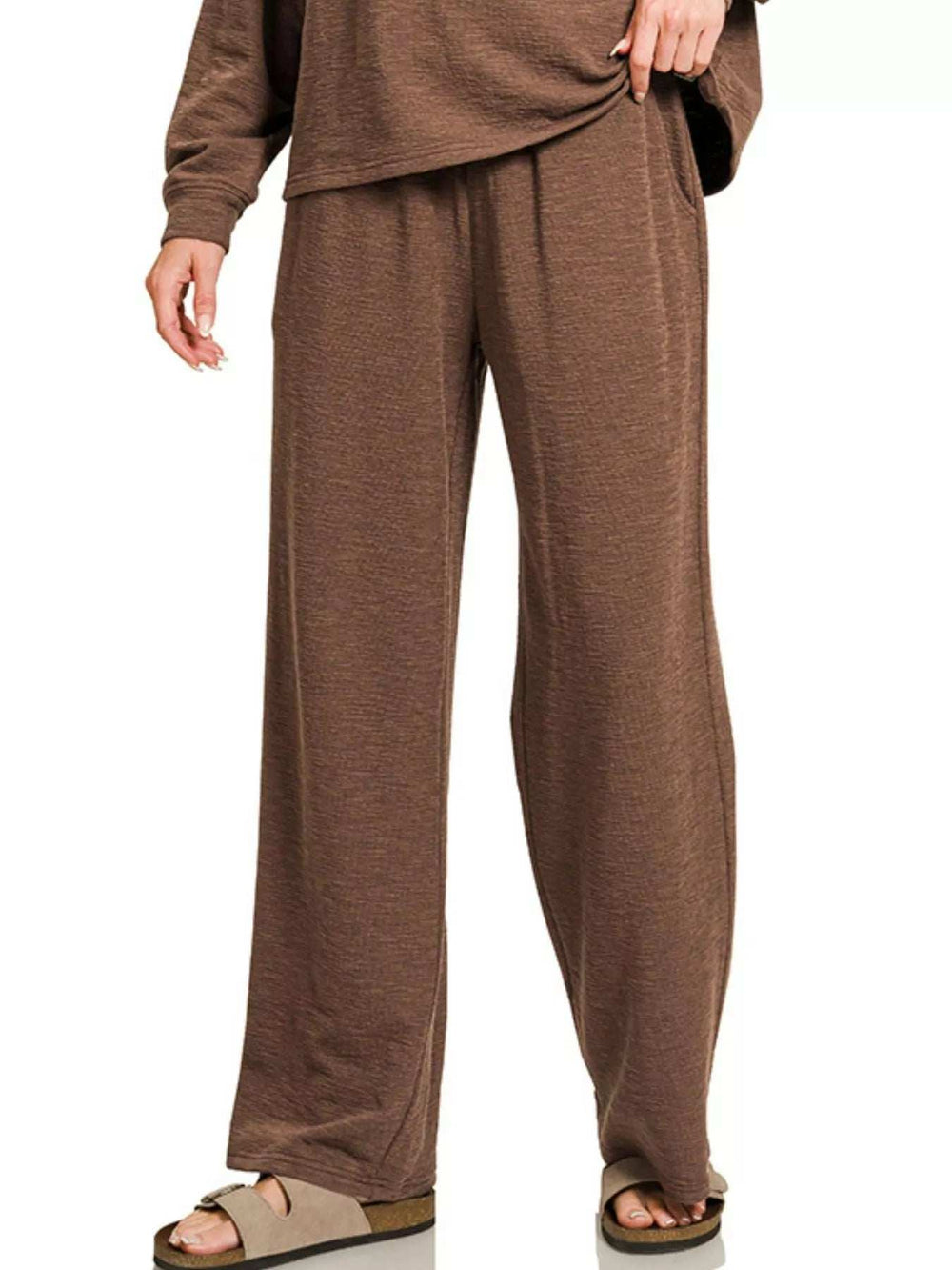 Zenana Slub Long Sleeve Top and Pants Lounge Set - Trendsi - Flyclothing LLC