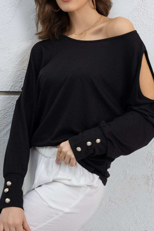 Cutout Round Neck Long Sleeve Top - Trendsi - Flyclothing LLC