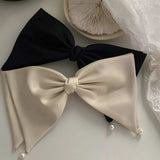 Satin Pearl Bow Hair Clip - Trendsi - Flyclothing LLC