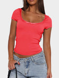 Lace Detail Scoop Neck Short Sleeve T-Shirt - Trendsi - Flyclothing LLC
