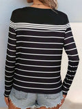 Striped Round Neck Long Sleeve T-Shirt - Trendsi - Flyclothing LLC