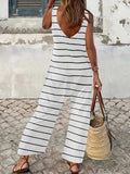 Striped Round Neck Wide Leg Jumpsuit - Trendsi - Flyclothing LLC