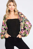 ODDI Full Size Floral Balloon Sleeve Blouse - Trendsi - Flyclothing LLC