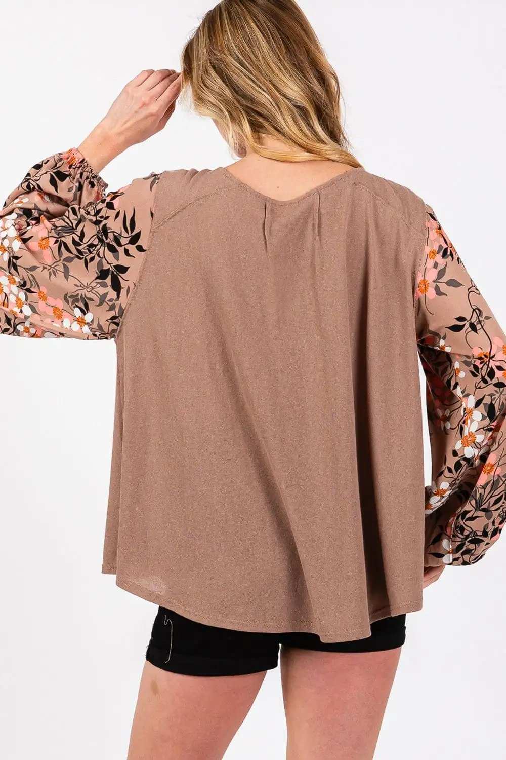 SAGE + FIG Floral Long Sleeve Front Pleated Detail Blouse - Trendsi - Flyclothing LLC