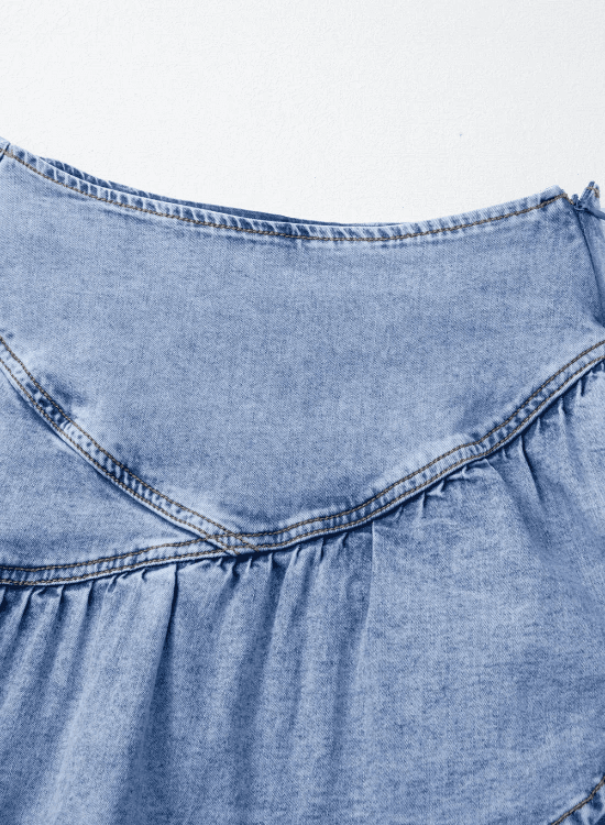 Asymmetric Ruffle Overlay Denim Mini Skirt - Trendsi - Flyclothing LLC