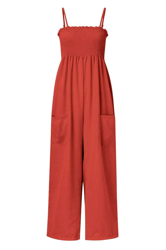 Smocked Spaghetti Strap Wide Leg Jumpsuit - Trendsi - Flyclothing LLC