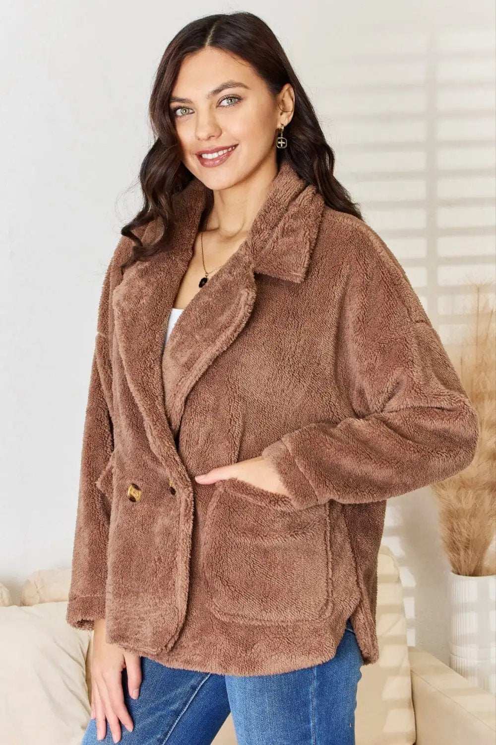 Culture Code Double Breasted Fuzzy Coat - Trendsi - Flyclothing LLC