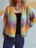 Gradient Heart Shape Button V-Neck Cardigan - Trendsi - Flyclothing LLC