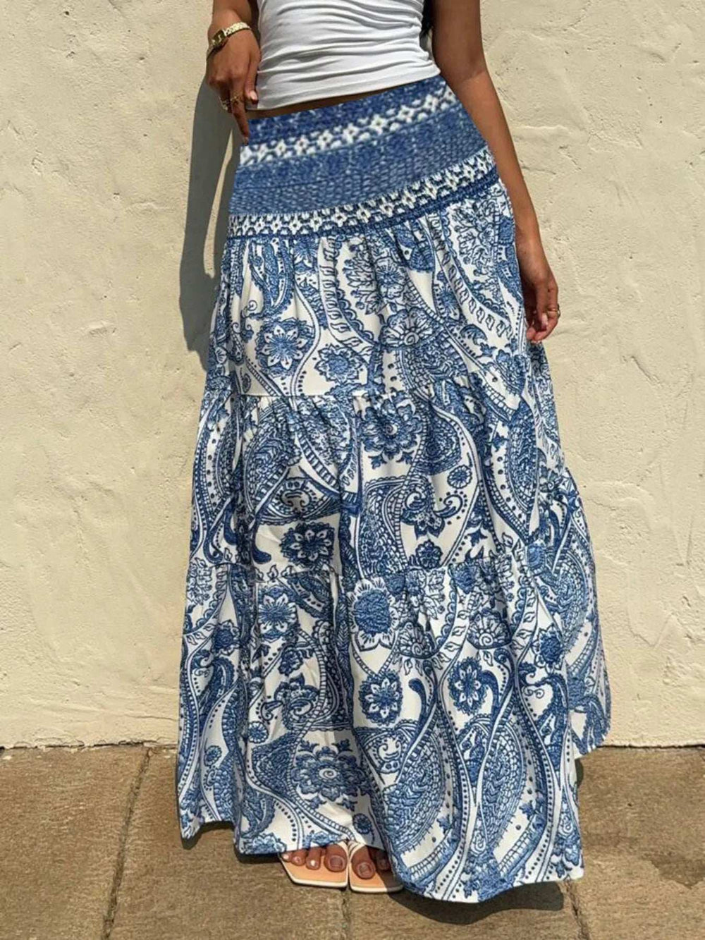 Printed Tiered Maxi Skirt - Trendsi - Flyclothing LLC