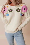 Crochet Flower Round Neck Dropped Shoulder Sweater - Trendsi - Flyclothing LLC
