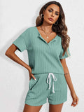 Notched Short Sleeve Top and Shorts Set - Trendsi - Flyclothing LLC