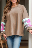 Plus Size Flower Round Neck Long Sleeve Blouse - Trendsi - Flyclothing LLC