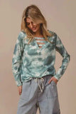 BiBi Variegated Tie Dye Rib V-Neck Top with Strapped - Trendsi - Flyclothing LLC