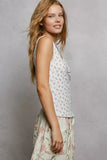 POL Ruched Floral V-Neck Tank with Lace Detail - Trendsi - Flyclothing LLC