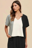 Annie Wear Color Block Cotton Gauze V-Neck Top - Trendsi - Flyclothing LLC