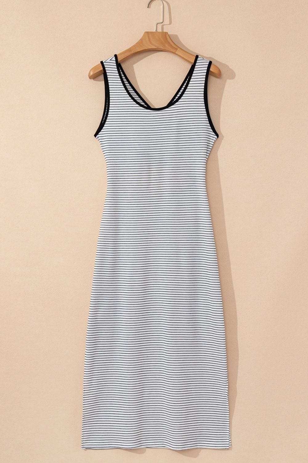 Stripe Crisscross Side Slits Slim Fit Sleeveless Midi Dress - Trendsi - Flyclothing LLC
