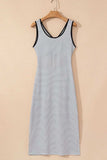 Stripe Crisscross Side Slits Slim Fit Sleeveless Midi Dress - Trendsi - Flyclothing LLC