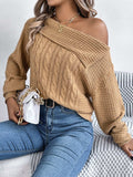Cable-Knit One Shoulder Long Sleeve Sweater - Trendsi - Flyclothing LLC