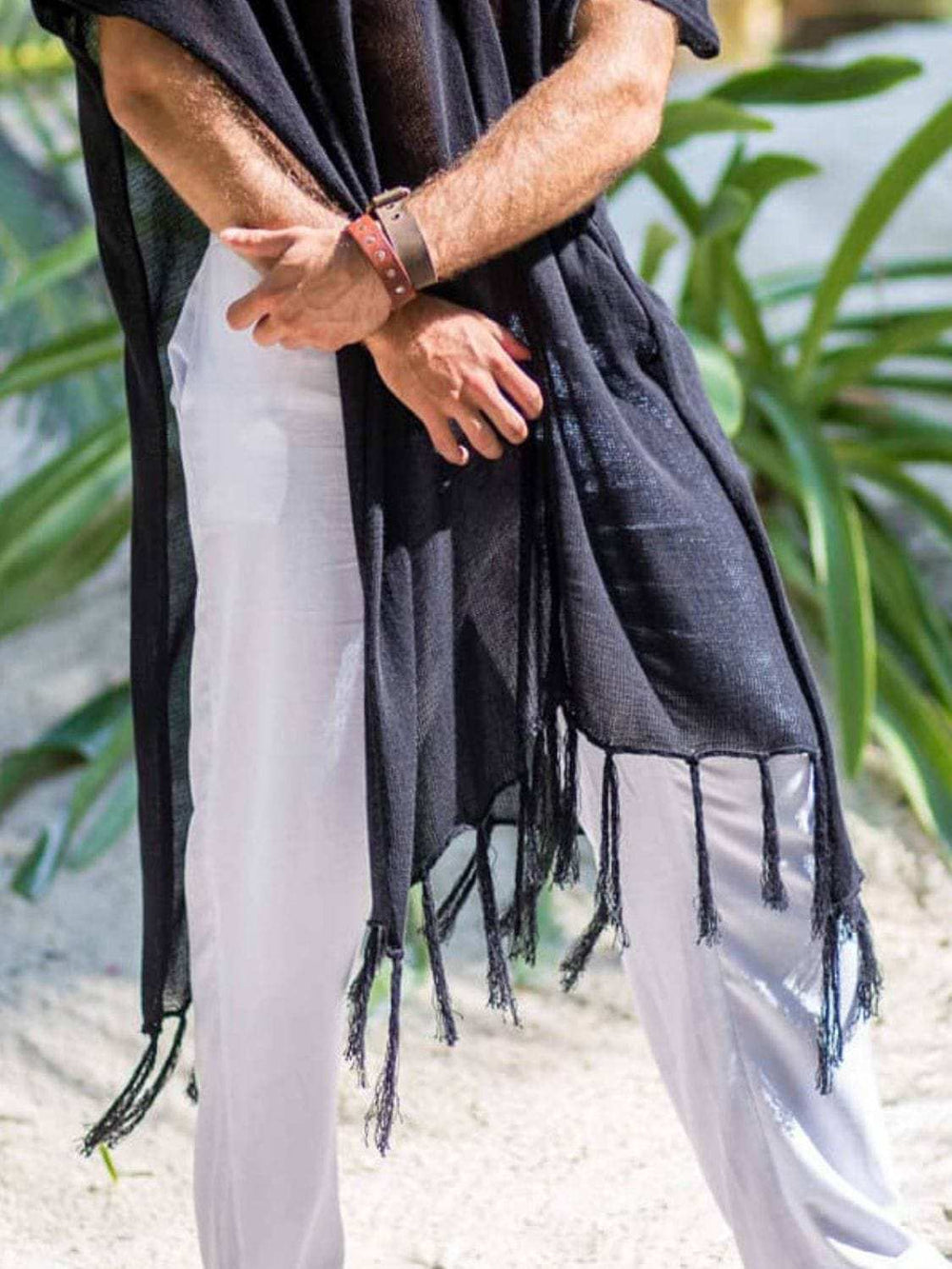 Men's Full Size Fringe V-Neck Half Sleeve Cover Up Plus Size - Trendsi - Flyclothing LLC