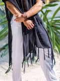 Men's Full Size Fringe V-Neck Half Sleeve Cover Up Plus Size - Trendsi - Flyclothing LLC