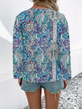 Printed V-Neck Long Sleeve Blouse - Trendsi - Flyclothing LLC