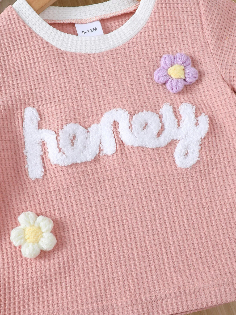 Children's Honey Flower Waffle Knit Tee and Shorts Set - Trendsi - Flyclothing LLC