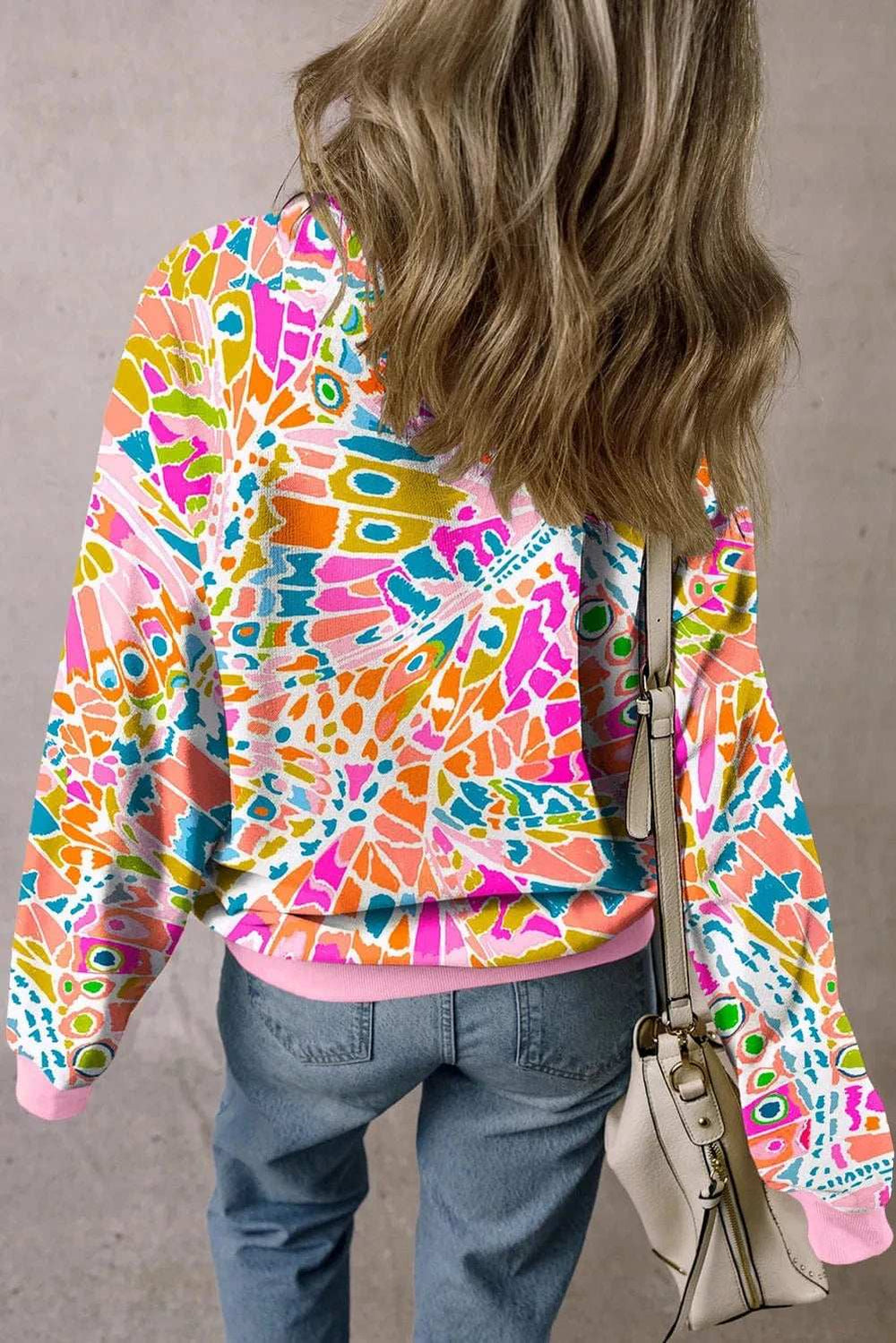 Printed Round Neck Long Sleeve Sweatshirt - Trendsi - Flyclothing LLC
