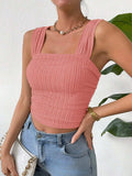 Textured Square Neck Wide Strap Tank - Trendsi - Flyclothing LLC