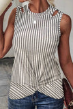 Cutout Striped Round Neck Tank - Trendsi - Flyclothing LLC