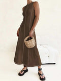 Contrast Stitching Round Neck Sleeveless Midi Dress - Trendsi - Flyclothing LLC