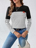 Striped Contrast Round Neck Long Sleeve T-Shirt - Trendsi - Flyclothing LLC