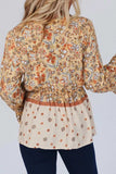 Peplum Printed Surplice Flare Sleeve Blouse - Trendsi - Flyclothing LLC