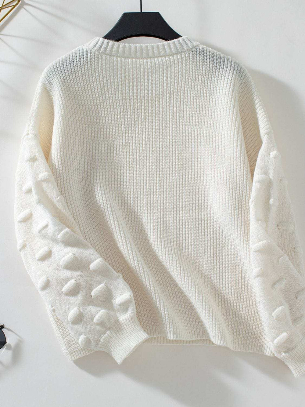 Round Neck Drop Shoulder Sweater - Trendsi - Flyclothing LLC